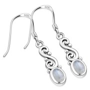 Ethnic Spiral Sterling Silver Earrings w/ Rainbow Moonstone, ep175